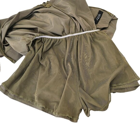 Akira Shorts Romper Mock Neck Long Slv Zip Close Lightweight Womens M Green - Picture 3 of 12